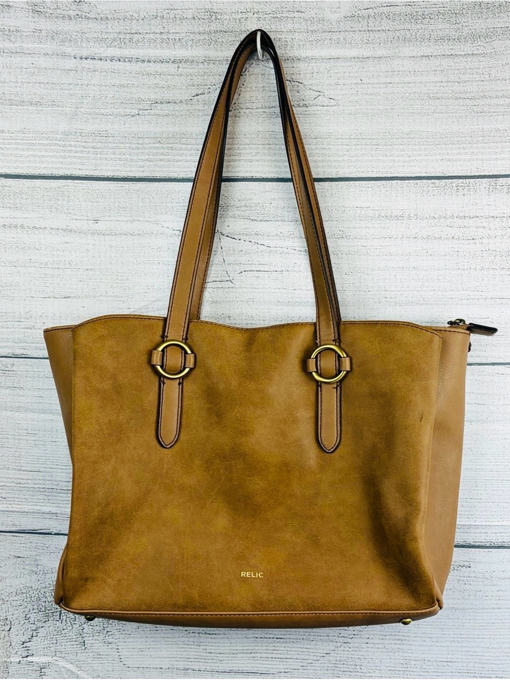 Relic by Fossil Light Brown Shoulder Bag Purse Zip & Snap Closure Inner Pockets